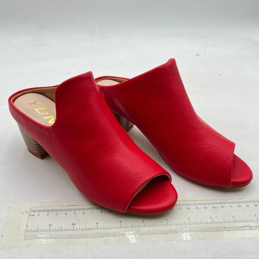 Ydn Red Open Toe Mules Slip On Block Heeled Slide… - image 3